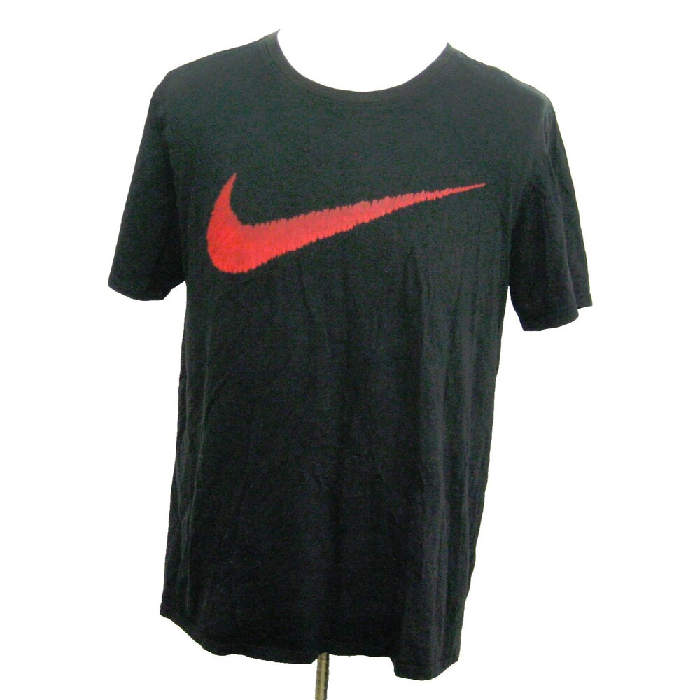 NIKE Men's Size Large Black Short Sleeve Swoosh Graphic Logo T-Shirt 100% Cotton